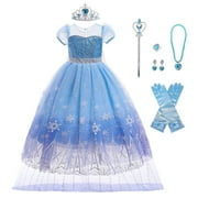 Girls Elsa Costume Dress Halloween Queen Birthday Tail Ball Costume